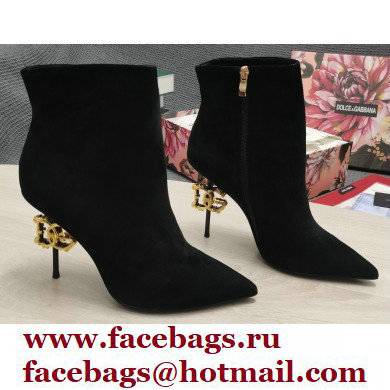 Dolce & Gabbana Thin Heel 10.5cm Leather Ankle Boots Suede Black with Baroque DG Heel 2021